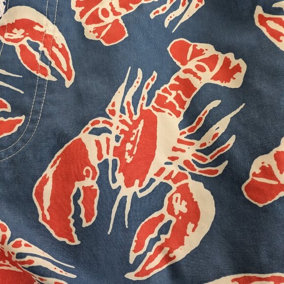 LL BEAN Swim Trunks Men's M Blue Red Lobster Print Pockets Tie Waist Preppy - Picture 7 of 12